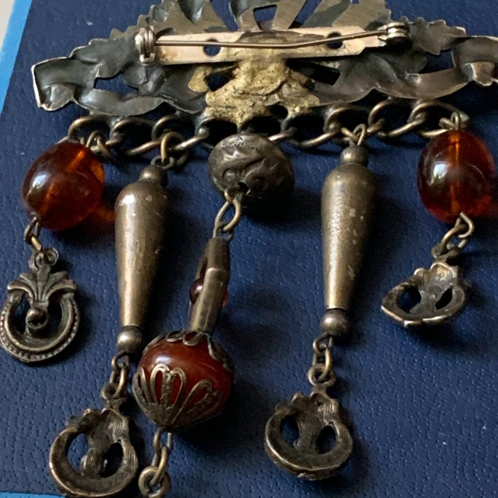 Vintage Bronze Brooch with Amber Beads - Picture 5 of 5